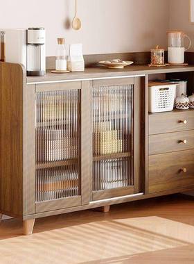 日式餐边柜靠墙一物柜木色客厅茶水TUG置柜厨房厨实柜体碗柜收纳