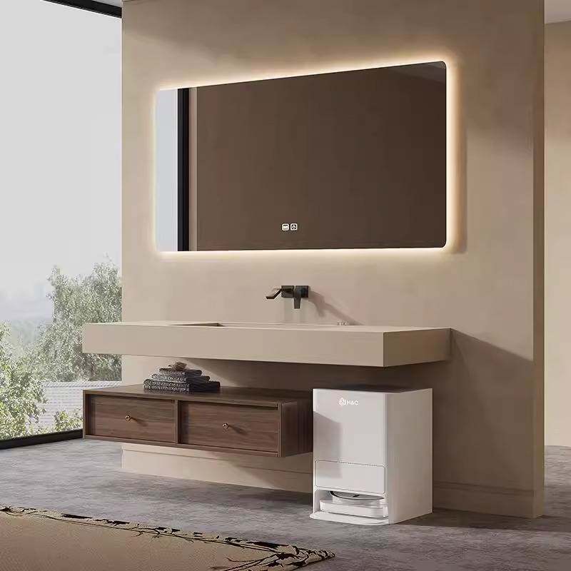 中古风岩板浴室柜一体隐藏下水扫地机器人带基站洗手洗脸洗漱台