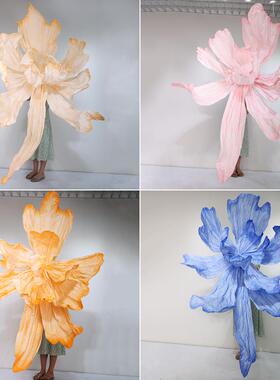 1PR手巨型纸花EIH纸艺美塑花大型礼背景花装饰工褶V皱婚纸花橱窗