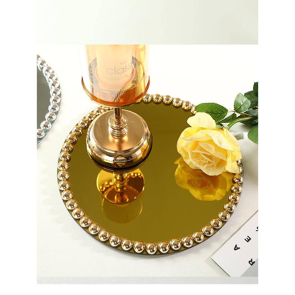 轻奢镜面珠珠盘宴板LCP西餐盘垫婚礼盘装会饰摆件托样间餐桌吧台