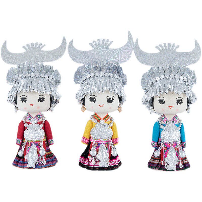 广西少数民族壮族苗族特色饰品摆件送礼木偶娃娃纯手工艺品礼盒装