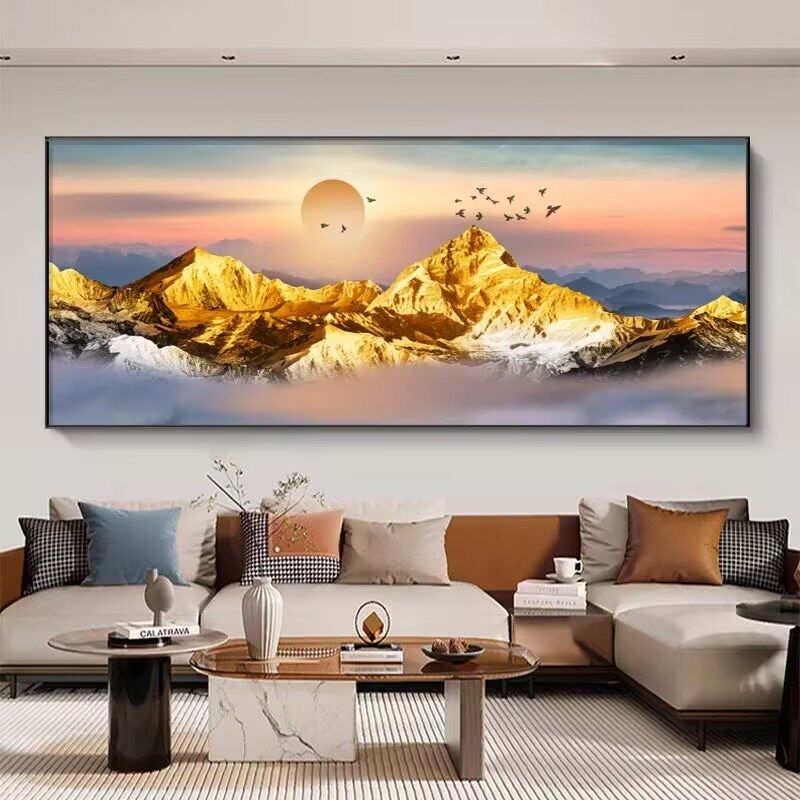 日照金山客厅装饰画山水画靠山图办公室沙发背景墙壁画高级感挂画