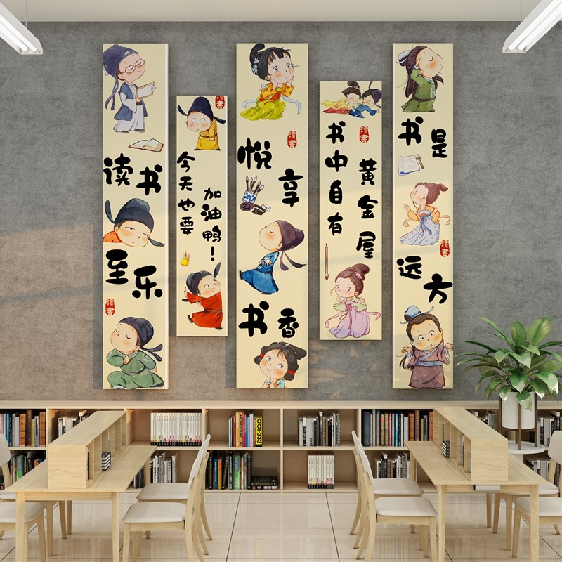 图书角布置装饰阅读文化墙贴画读书店节墙面绘本馆环创儿童区场景
