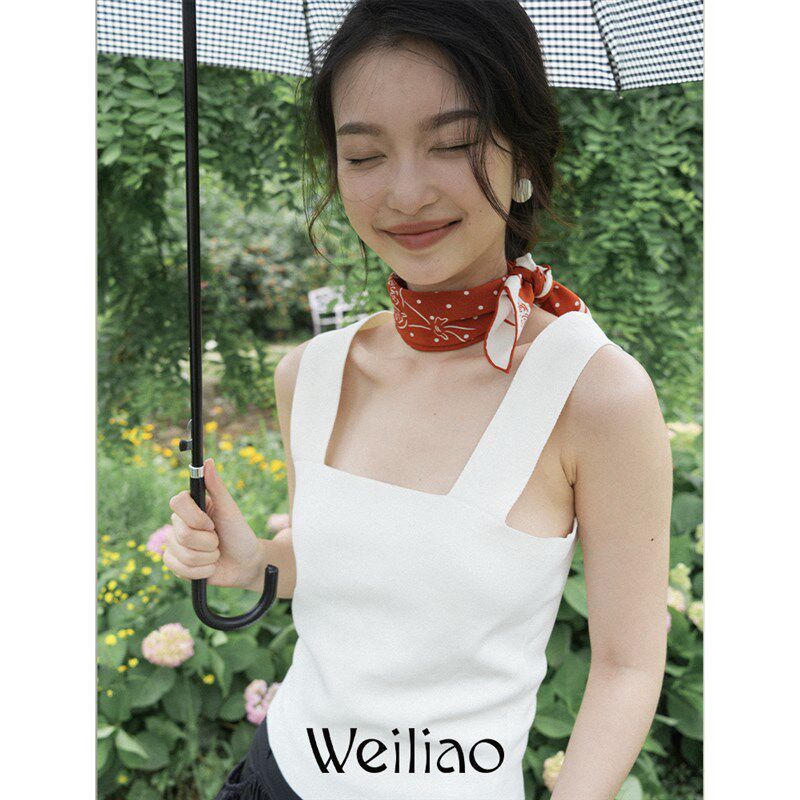 Weiliao 一束山茶波点小方巾真丝巾复古番茄红领巾蓝百搭女生送礼