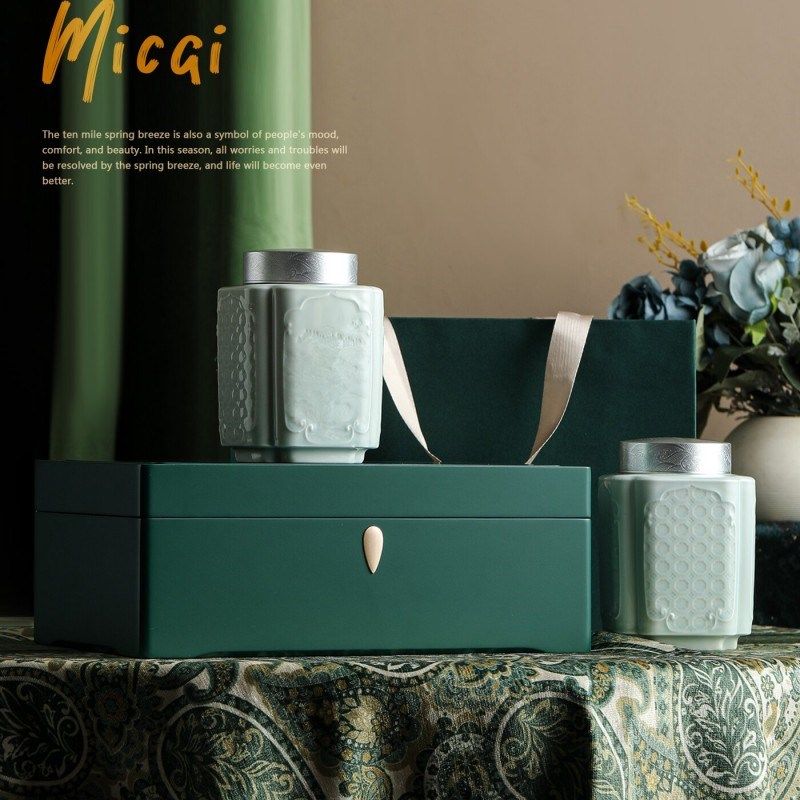 觅云裳烤漆木盒密封双陶瓷罐茶叶包装金骏眉龙井岩茶绿茶散茶通用