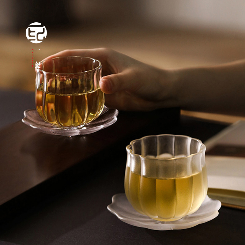 手工透明玻璃莲花茶杯加厚耐热品茗杯大容量主人单杯套装功夫茶具