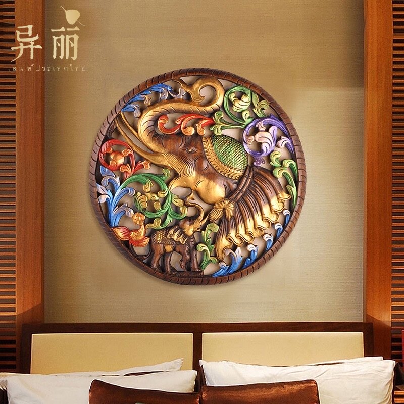 泰国雕刻工艺品东阳实木雕壁挂大象柚木雕花板客厅玄关背景墙挂件