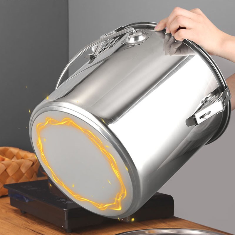 不锈钢提水桶无磁提桶多用加深食桶家用大桶带盖装水桶加高白钢桶