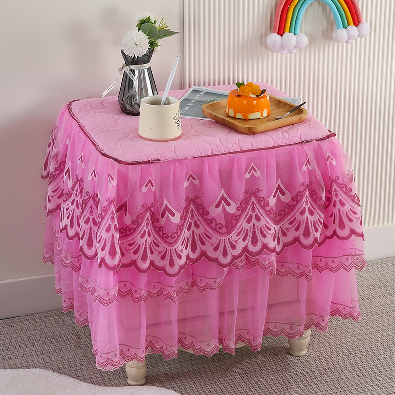 蕾丝花边床头柜罩卧室韩版公主防尘罩夹棉粉色小台布桌布保护罩