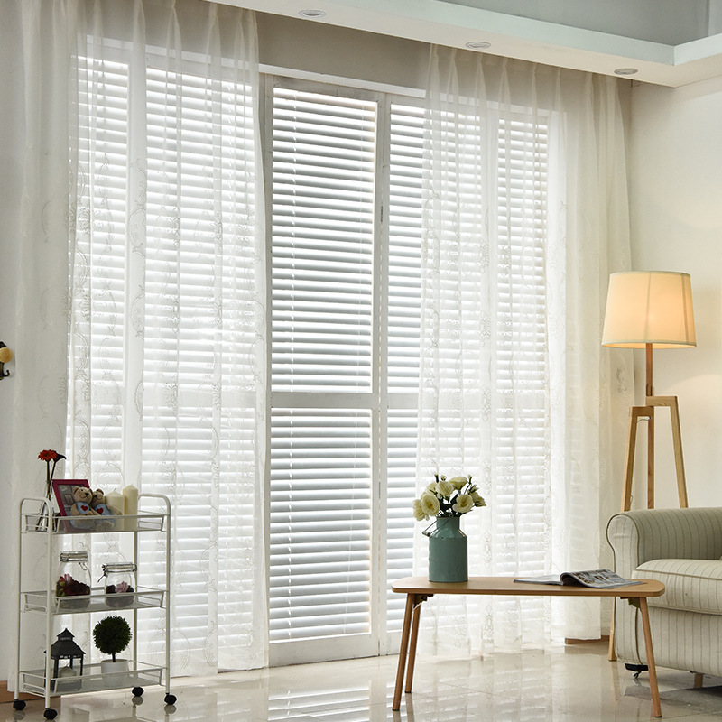 现代简约欧式白色窗纱帘卧室书房客厅梭织绣花窗帘布窗纱定制