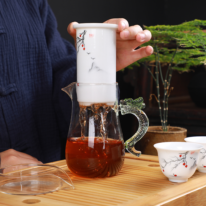 玻璃茶壶耐高温加厚手绘陶瓷过滤内胆红茶泡茶具功夫杯套装冲茶器