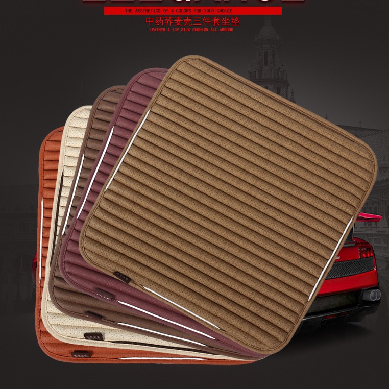 汽车坐垫无靠背三件荞麦养生免捆绑皮革防滑座垫透气亚麻后排