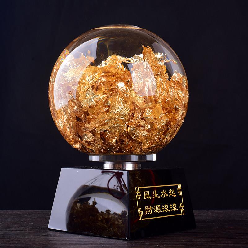 金箔水晶球摆件风生水起球工艺礼品摆饰礼品玄关家居装饰客厅办公