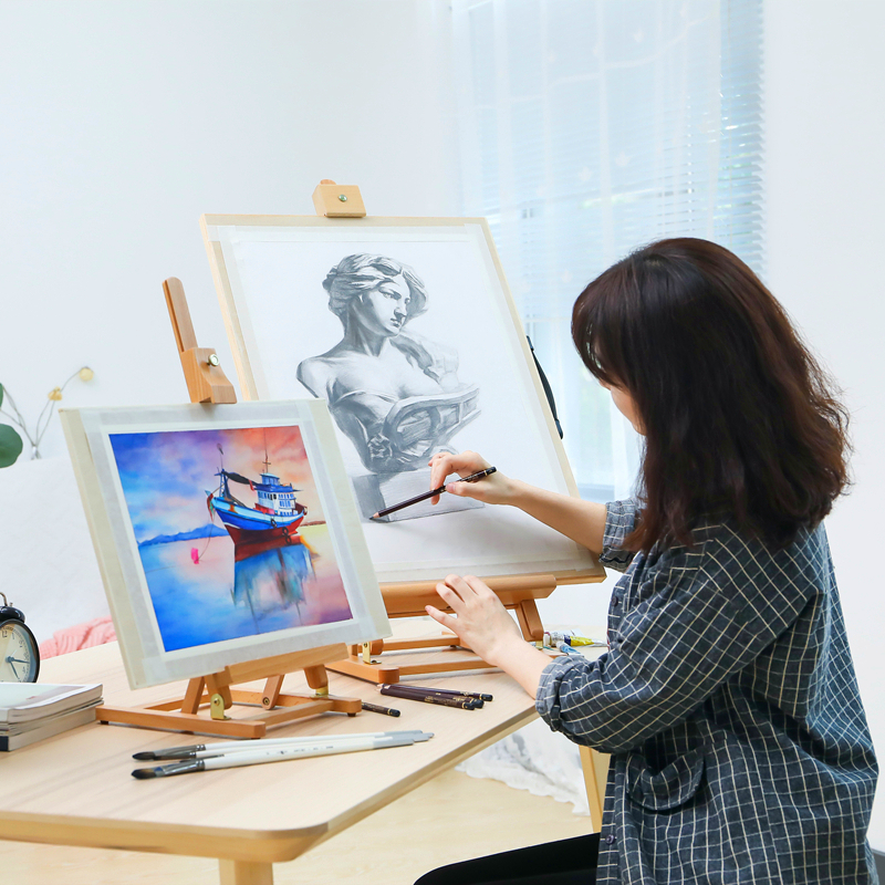 画架桌面台式伸缩实木数字油画小折叠便携木制画板数字画支架
