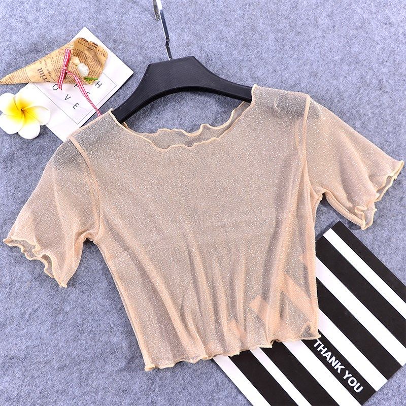 2019夏季新款亮丝短款网纱白色t恤内搭上衣半截打底衫女短袖纱衣t,女装/女士精品,T恤,淘宝优惠券,粉丝福利购,淘宝优惠卷