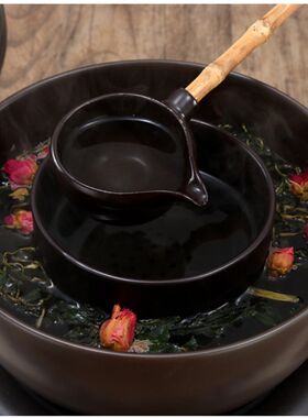 煮茶器分茶勺汤茶勺茶水舀茶勺竹把长柄陶瓷日式