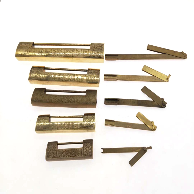 中式仿古铜锁横开复古刻花挂锁老式门家具通用箱锁插销锁扣铜配件