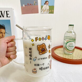 大容量1L创意七分饱水杯女玻璃杯带盖办公室耐高温咖啡牛奶吸管杯