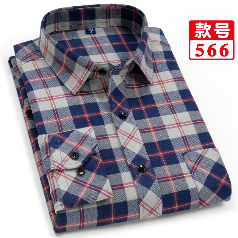 2023年新款中年纯棉格子衬衫男长袖爸爸免熨烫抗皱男土全棉宽松衬