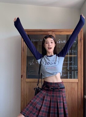 甜辣红色格子短裙女中长款半身裙子复古a字裙学院风jk百褶裙大码