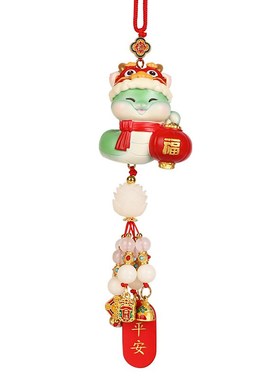 2025国潮蛇年挂件汽车挂饰车内后视镜醒狮吊坠车载新年礼物生肖蛇