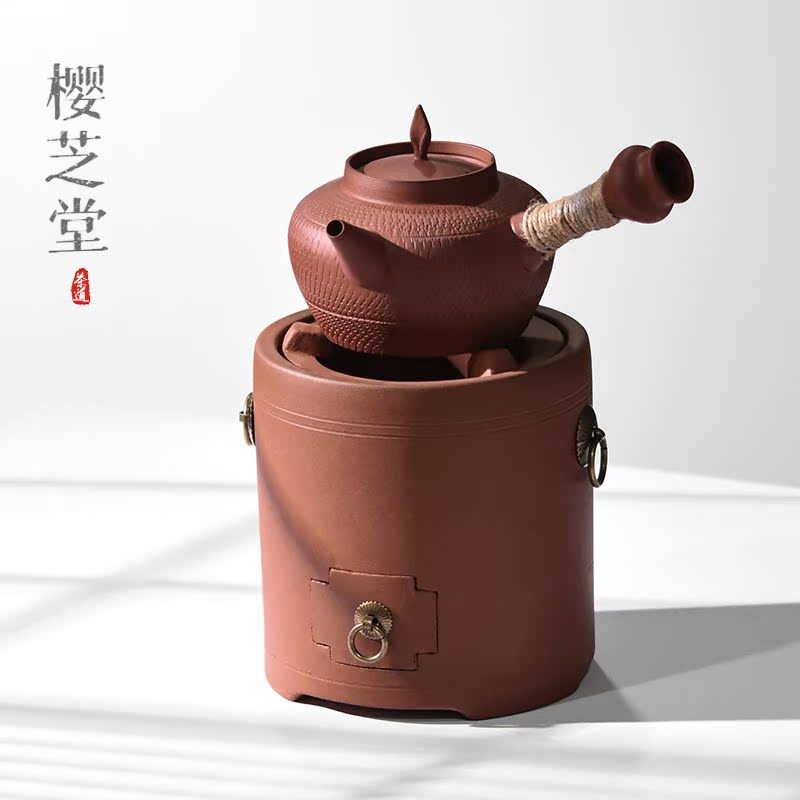 红泥炭炉跳刀砂铫壶套装潮州卡盖侧把壶煮茶壶炭火炉子木炭风炉图片