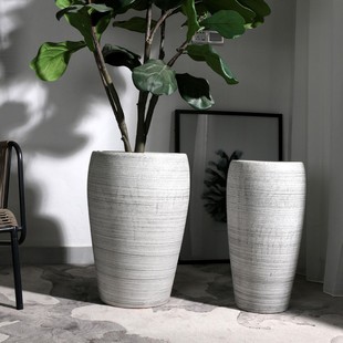 高款特大号花盆50cm以上40粗陶落地高脚陶瓷摆件客厅高筒北欧简约