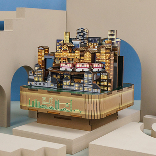 同趣拼装八音盒山城重庆音乐盒木质伴手礼diy手工千与千寻创意礼