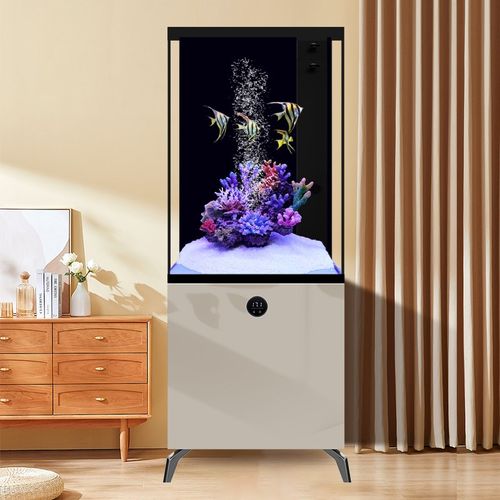 汉霸2024新款底滤鱼缸客厅家用小型超白玻璃造景水族箱智能落地