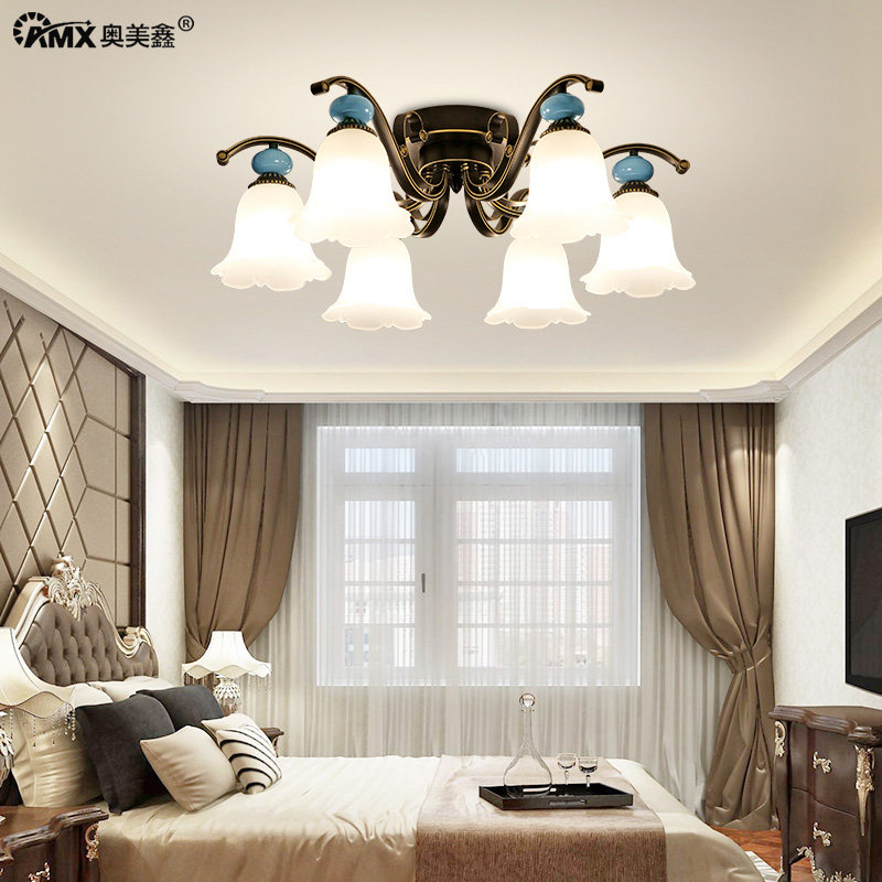 美式乡村田园陶瓷客厅吸顶灯简约时尚主卧室餐厅欧式创意玻璃灯具,家装灯饰光源,客厅吸顶灯,淘宝优惠券,粉丝福利购,淘宝优惠卷