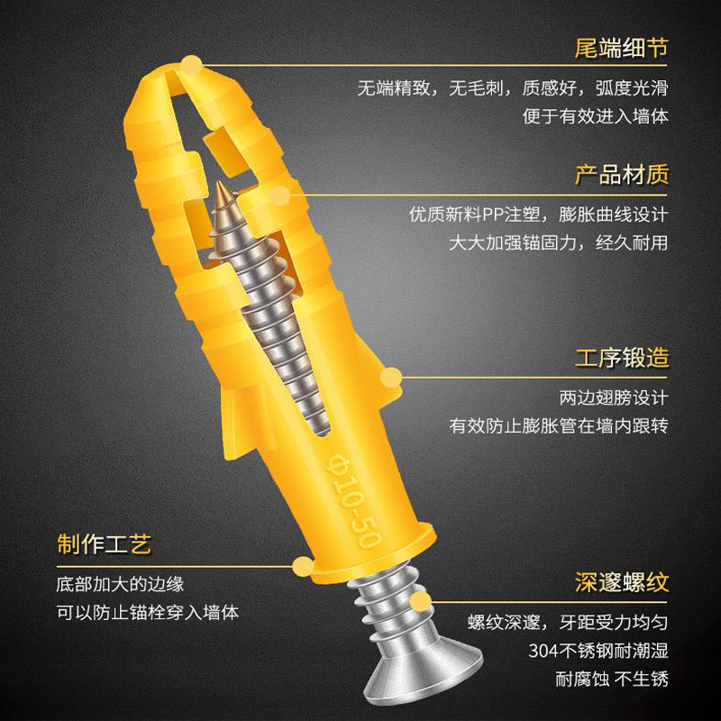 不锈钢膨胀螺丝大全小黄鱼胀管美固钉涨栓敲击式膨胀钉80mm加长内