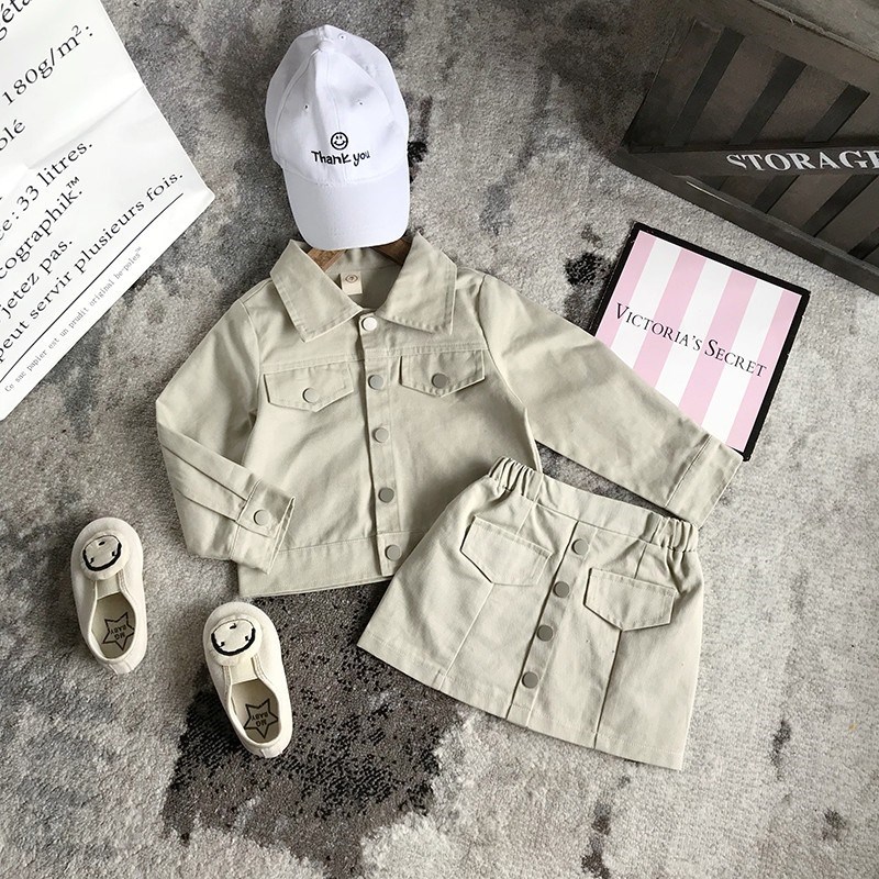 女童春秋装新款洋气套装2023小女孩纯棉牛仔外套半身短裙两件套潮