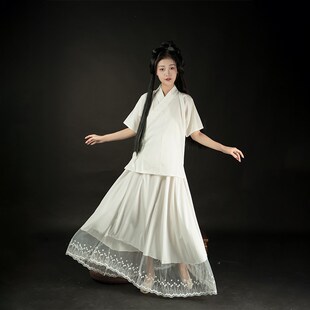 汉服男女黑白中衣中裤补服交领纯棉古装里衣内搭春夏睡衣中裙