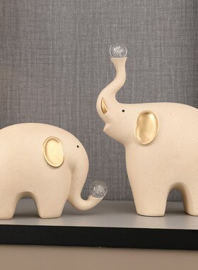 一家四口大象摆件小众高级感客厅电视柜家居装饰品新房子乔迁礼物