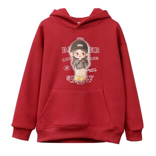 女童卫衣加绒秋冬装儿童过年喜庆衣服冬季大童一体绒加厚红色上衣