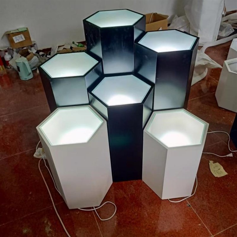 定做精品烤漆展示台六角发光净水机智能锁地台无人机飞机模型展台