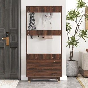 纯实木挂衣架胡桃色新中式衣帽架换鞋凳入门柜门厅柜玄关实木鞋柜
