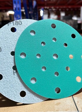 跨境FZ88陶瓷磨料薄膜绿砂6寸9孔150mm耐磨抗破损圆形植绒打磨片