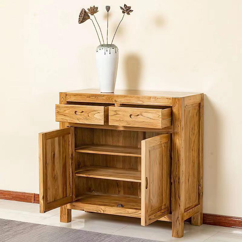 新中式做旧复古风老榆木餐边柜自然纹理老门板实木储物收纳餐边柜