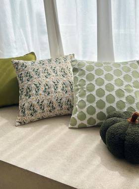 A5L绿色小清新田园风靠垫45cm绣花枕套天鹅绒纯色抱枕小碎花靠枕