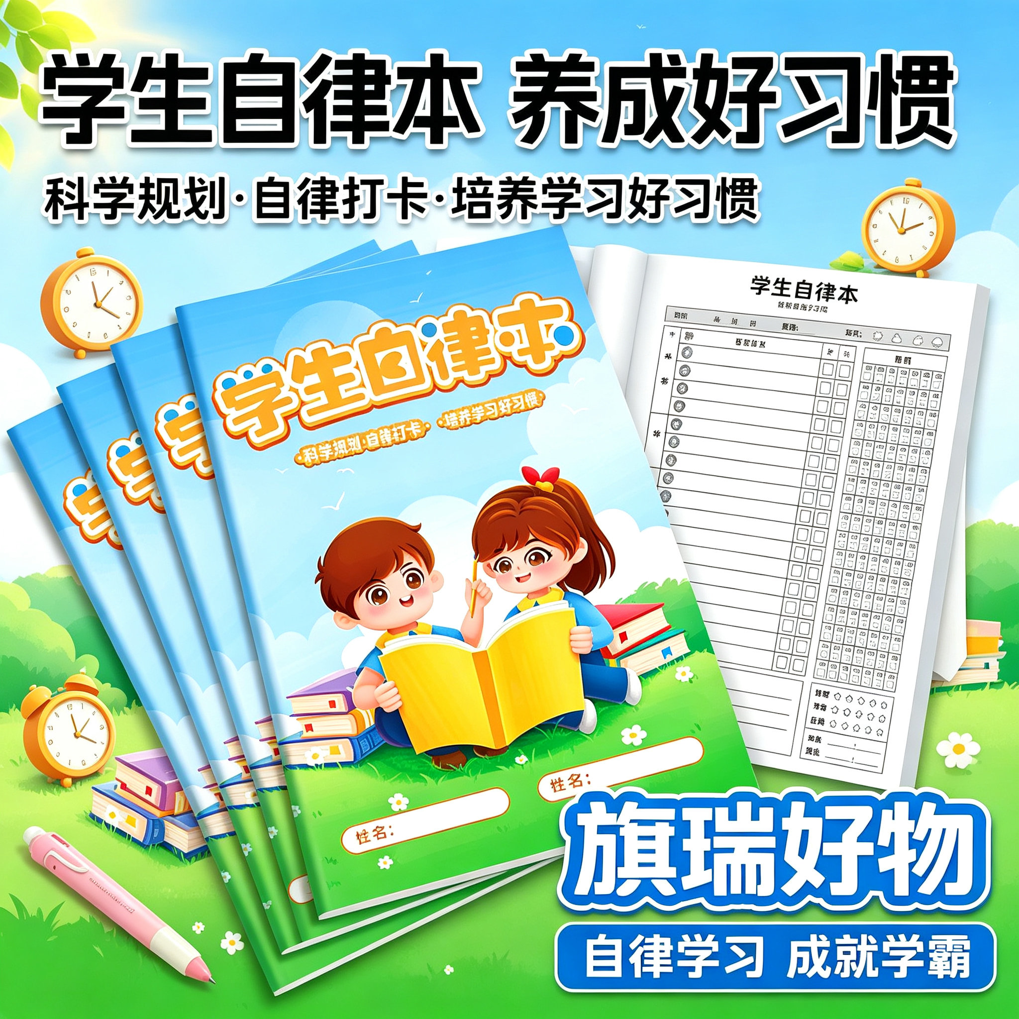 暑假学习自律本小学生作业打卡本自律学习计划表每日计划本JM