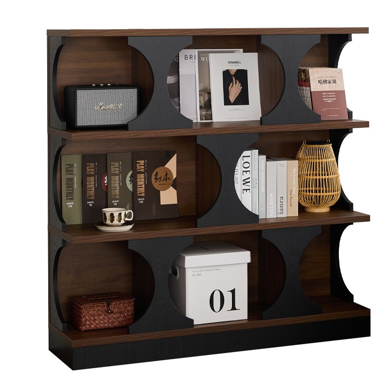 复古展示柜餐边柜玄关柜客厅黑胡桃木色书柜柜书架置物装饰柜