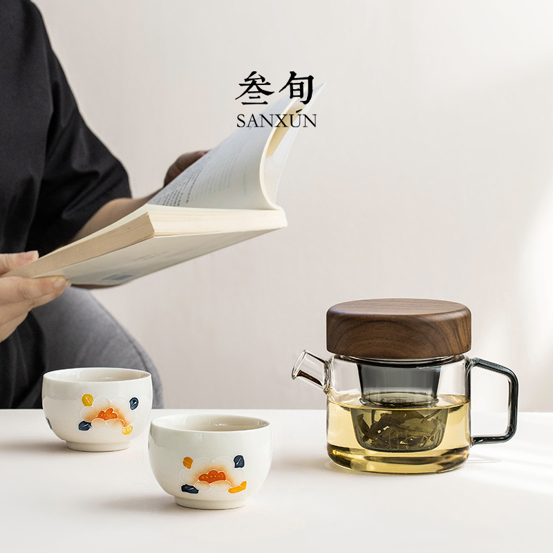 叁旬馨香满园泡茶装玻璃茶壶家用下午茶茶具办公室花果茶壶茶杯