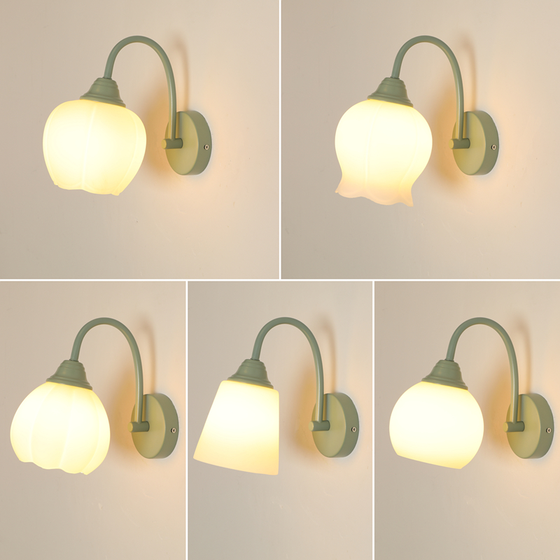 卧室床头灯客厅沙发背景墙灯绿色花朵简约现代奶油风楼梯过道壁灯