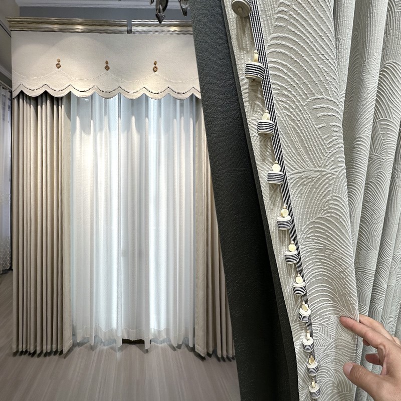 202年新款中式客厅雪尼尔灰色遮光浮雕卧室落地定制窗帘沧海桑田