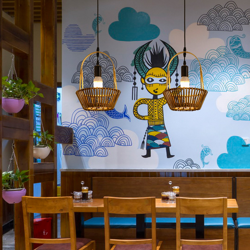 竹编小吊灯个性创意中式仿古茶室吧台阳台民宿餐厅店铺商用竹艺灯