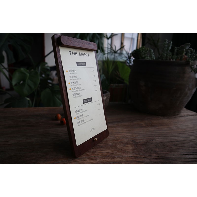 缅甸柚木菜单夹咖啡店吧台餐牌民宿桌面展示牌