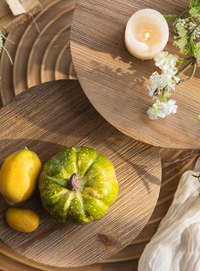 法式复古雕花水果托盘 婚庆摄影道具民宿玄M关装饰品 做旧实木摆