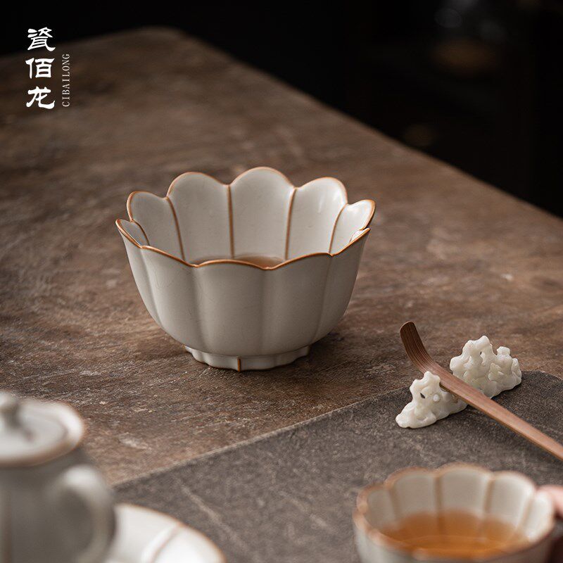 柏韵邱卫国汝窑莲花建水汝瓷小茶洗杯洗茶渣缸冰裂釉陶瓷茶具茶道