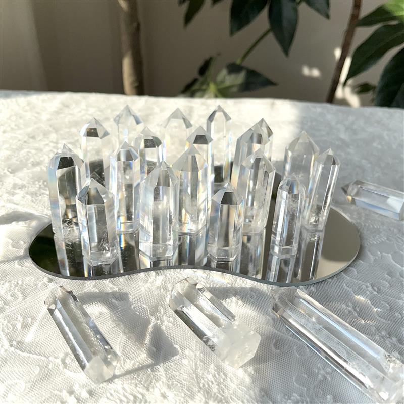 天然白水晶柱白水晶六棱柱单尖柱白水晶原石手工打磨能量柱摆件